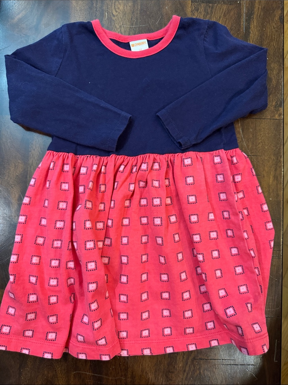 Gymboree Navy Top with Bright Pink Patterned Skirt Dress